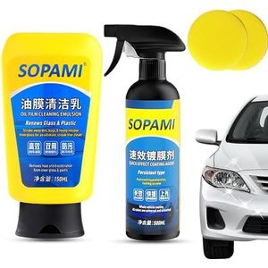 Sopami Oil Film Emulsion Glass Cleaner, Sopami Quick Coat Wax Polish Spray, Waterless Wash Ceramic Coating