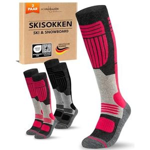 Merino Skisokken Dames 2 Paar Zwart/Roze 35-38