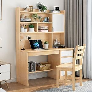 GZDZ Bureau met 3 laden en plank, moderne studententafel/werktafel, houten bureau computerbureau voor thuiskantoor (kleur: natuurlijk++wit, maat: 99 cm)