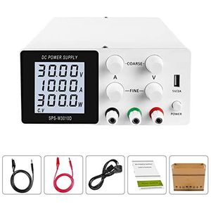 Tafelvoeding van laboratoriumkwaliteit, Instelbare DC-voeding 30V 10A LCD-scherm Bescherm ogen USB Digital Lab Bench Voltage Regulator Switch Eenvoudig in te stellen en te gebruiken(SPS-W3010D White)