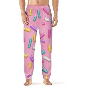 Roze donut glaze heren pyjama broek zachte lange pyjama broek elastische nachtkleding broek 6XL