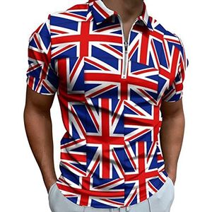 Britse vlag patroon heren poloshirt met rits T-shirts casual korte mouw golf top klassieke pasvorm tennis tee