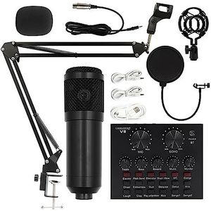 Geluidskaartkit, Professionele condensatormicrofoonsets V8-geluidskaart Karaoke met microfoonstandaard Condensator USB-MIC Live streaming(BM800V8)