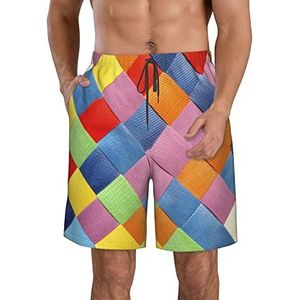 JIAWUJYNB Kleurrijke geruite strandshorts voor heren - lichtgewicht, sneldrogende zwembroek met trekkoord en zakken, Wit, XL