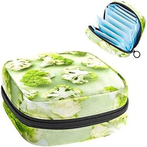Periode Pouch Draagbare Tampon Opbergtas,Tampon Houder voor Portemonnee Vrouwelijke Product Organizer,Groente Plant Broccoli, Meerkleurig, 4.7x6.6x6.6 in/12x17x17 cm