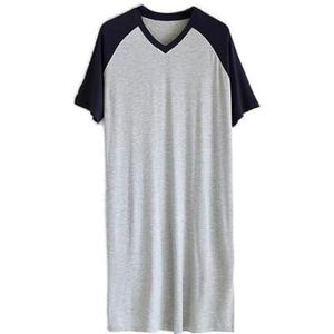 Modale nachtkleding for heren Lange nachthemden Korte mouw V-hals Casual nachtjapon met kleurblokken Big & Tall Zachte nachtkleding(Color:Navy blue light gray,32-33, 3435, 36-37, 38-39, 40-41, 42