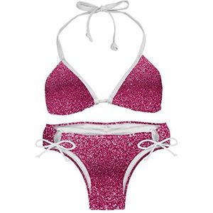 Roze Rosy Glitter Effect Vrouwen Bikini Badpak Bikini Sets Zwemmen, Meerkleurig, XL/one size