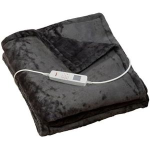 GRAFNER XXL elektrische deken voor 2 personen, 200 x 180 cm, knuffel-zacht flanel pluche, antraciet, display, 10 temperatuurniveaus, 10 uur timer, snelle opwarming, oververhittingsbeveiliging, wasbaar