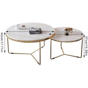 GEIRONV Ronde Nesttafel Set van 2, voor Woonkamer Slaapkamer Appartement Theetafel Combinatie met Metalen Frame Moderne Nesttafel Nesttafel (Color : White, Size : 60+45cm)