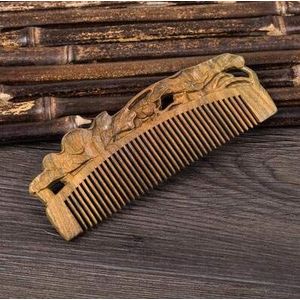 WEKOW 1 STKS Kleur Veranderende Groene Sandelhout Kam Hele Houtsnijwerk Bloem Carving Jade Sandelhout Antistatische (2)