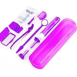 ZKSMNB Orthodontische verzorgingsset, beugelset, draagbare orthodontische reinigingsset, V-borstel orale spiegel interdentale borstel tandzijde tandwas mondverzorging reizen 8-delige set (paars)