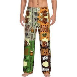 Beer Heren Lange Lounge Wear Broek Nachtkleding Pyjama Bodems Nachtkleding Met Zakken En Trekkoord, Wit, S