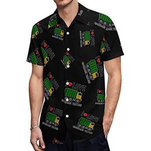 I Love Garbage Trucks Hawaïaanse shirts voor heren, casual overhemd met korte mouwen, knoopsluiting, vakantie, strandshirts, 2XL