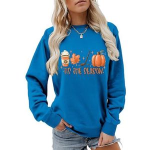 MLZHAN Tis The Season Halloween vrouwen sweatshirt ijspompoen honkbalknuppel esdoornbladeren shirt met lange mouwen festival geschenkdoos (blauw 3, M), Blauw 3, M