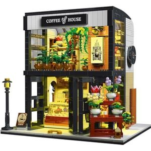 Coffee House City modulaire bouwset - modulair bouwsteen-displaymodel voor volwassenen met LED-verlichting 1454 stuks