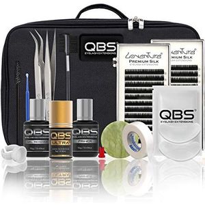 QBS Eyelash Extension Starter Kit | Wimperverlengingsset | Inclusief lijm, verwijderaar, SILK wimpers, primer en andere tools (CLASSIC, Krul C)