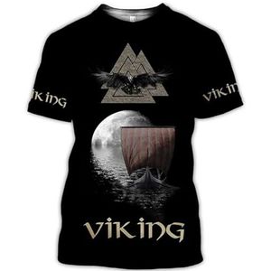 Nordic Odin Raven Korte Mouwen, Unisex Zomer 3D Vegvisir Print Viking Yggdrasil Casual Harajuku Sport-T-shirt, Pagan Beach Party Ademende Top (Color : Crow D, Size : 3XL)