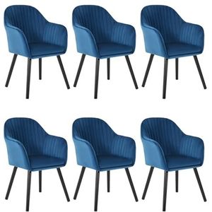 WOLTU 6 x eetkamerstoelen blauwe keukenstoel, slaapkamerstoelen fluweel en massief houten vergaderstoel BH259bl-6