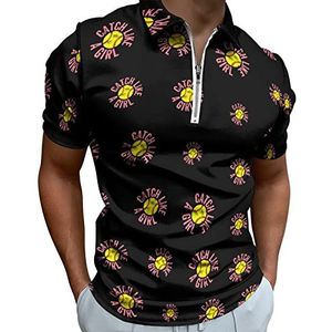 Catch Like A Girl Softbal Half Zip-up Polo Shirts Voor Mannen Slim Fit Korte Mouw T-shirt Sneldrogende Golf Tops Tees 2XS