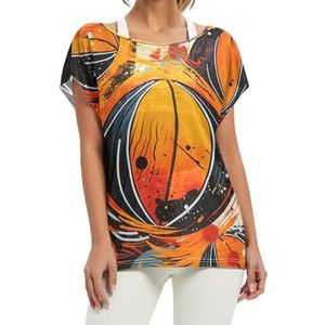 Aquarel artwork veel basketbal vrouwen korte vleermuismouwen shirt ronde hals T-shirts losse tops voor meisjes, Patroon, S