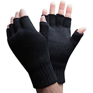 Mens 3M Thinsulate 40 gram thermisch geïsoleerd zwart gebreide winter vingerloze handschoenen, Zwart, M/L