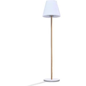 Lumisky Staande lamp, op zonne-energie, oplaadbaar, voet van metaal, kleur hout, Scandinavisch design, led, warm wit/wit, dimbaar, standaard, Wood-Solar, hoogte 150 cm