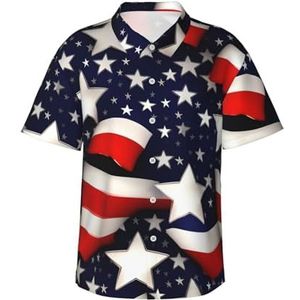 Amerikaanse Vlag Sterren Strepen Print Klassiek Hawaiiaans Shirt voor Mannen Button Down Tropische Shirts Casual Strandkleding, Zwart, S