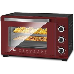 WOLTU BF12rsz Mini-Oven 32 Liter met timer Uitneembare Kruimellade 100-250 ℃ 1600W, Mini-Oven voor Pizzabrood Kippenvleugels, Zwart Rood