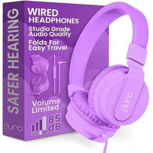 Puro Sound Labs PuroBasic bedrade hoofdtelefoon voor kinderen, volumebeperkend en instelbaar met microfoon, compatibel met smartphones, tablets, pc's en meer, veilige, duurzame hoofdtelefoon voor