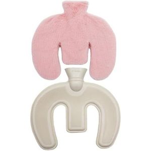 U-vormige warmwaterkruik voor nek en schouder met wasbare pluche hoes voor pijnverlichting - 1 l, warm in de winter (roze)