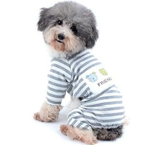 Ranphy Kleine hond streep pyjama winter comfortabel katoen huisdier kleding puppy outfit kat kleding doggy pyjama pyjama shirt yorkie jumpsuit jongens voor zomer herfst grijs maat S