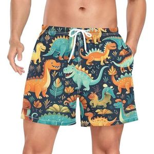 Vintage Animal Baby Dinosaur mannen zwembroek shorts sneldrogend met zakken, Leuke mode, L
