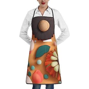 chenfandi Gesneden papier met kleurrijke zonnebloemen schort, keuken kookschort, chef-kok schort waterdicht verstelbaar, zacht, 1 zak in het midden, ^&Unisex, Wit, Eén maat