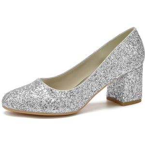 SYDZSW Glitter Ivoor Bruidsschoenen Hoge Hakken Sandaal Bride 35-42, Zilver, 43 EU