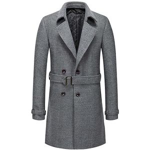 Trenchcoat voor mannen Wol Mixed Double-Breasted Winter Peacoat Business Casual Middellange Bovenkleding (Color : Greyy, Maat : Men-2XL)