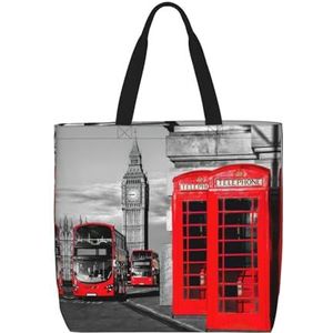 OdDdot Tropische Bloem En Corgi Print Tote Bag, Hobo Bag Crossbody Tas Voor Vrouwen Grote Capaciteit Mama Tas Schoudertas, Engeland UK Retro Londen Telefoon, Eén maat