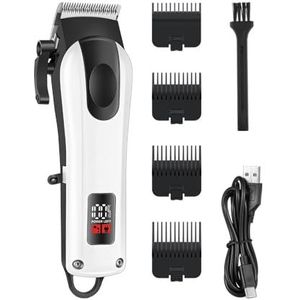 Tondeuse voor mannen, professionele tondeuse haarsnijmachine oplaadbare tondeuse mes draadloze elektrische trimmer mannen kapper (wit)