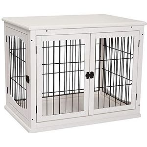 PawHut hondenhok met tafelblad, hondenbench voor binnen, hondenkooi voor thuis, 2 deuren, dierenkooi, huisdier, MDF, metaal, wit, 81 x 58,5 x 66 cm