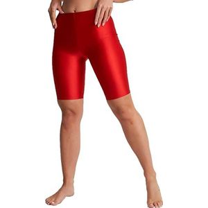 undercover lingerie Womens glanzende super rekbare lycra legging fietsen dans shorts, Rood, S-M