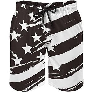 Amerikaanse Amerikaanse vlag zwart-wit heren zwembroek bedrukt board shorts strand shorts badmode badpakken met zakken S