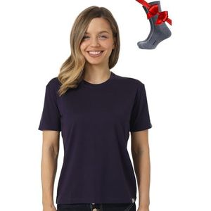 Merino.tech 100% Merino T-shirt voor dames - Merinowol Sportief Wandelen Thermisch Shirt voor Dames + Wandelsokken (Medium, Dark Purple Crewneck)