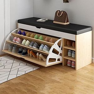 Schoenenbank met kussen, houten entree schoenenbank, moderne schoenenkast schoenenorganisator, schoenenrek bank met verborgen opslag ingangsmeubilair, 100/80/60 * 30 * 51CM,C,100 * 30 * 51CM