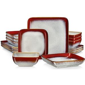 vancasso Stern 16-delige gecombineerde serviesset, vierkante serviesset voor 4-12 personen, bevat mueslikommen, soepborden, dessertborden en platte borden
