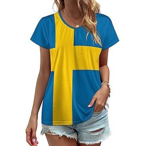 Vlag van Zweden Dames V-hals T-shirts Leuke Grafische Korte Mouw Casual Tee Tops L