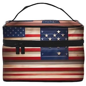 Amerikaanse vlag met cowboylaarzen afdrukken make-up tas,Draagbare cosmetische tas,Grote capaciteit reizen make-up case organizer, Amerikaanse Vlag Patriottisch, Eén maat