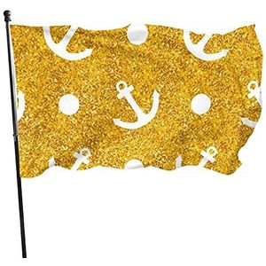 Tuinvlag 90 x 150 cm, gouden anker en stippen boerderijvlag lichtgewicht tuinvlaggen 2 metalen oogjes huis tuin vlag, voor college slaapzaal, feesten, carnaval
