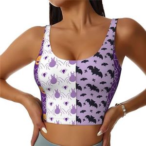 ZXERTG Happy Halloween Print Athletic Tanktops, hoge ondersteuning, ideaal voor high-impact workouts, yoga en hardlopen, Zwart, S