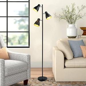 Depuley Staande lamp met 3 lichtpunten, boom, retro vloerlamp met E27 gloeilamp, draaibare staande lamp met 3 lampen, metalen vloerlamp, plafondstraler, zwart, leeslamp voor woonkamer, slaapkamer,