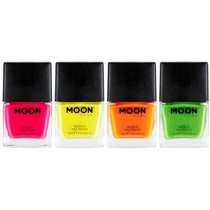 Moon Glow Neon uv-nagellak, intense set met 4 kleuren, lichtgevende neonnagellak, licht op onder uv-straling, oranje, 14 ml (4 stuks)