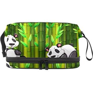 Grote capaciteit reizen cosmetische tas,Make-up tas,Waterdichte make-up tas Organizer, Twee Panda in Bamboe Forest, Meerkleurig, 27x15x14 cm/10.6x5.9x5.5 in